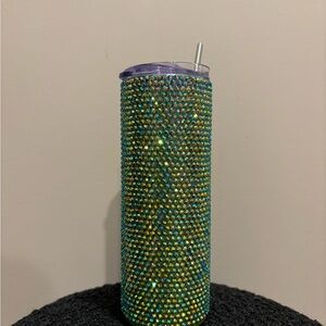 20 ounce handmade green iridescent rhinestone tumbler